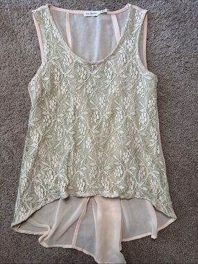 Blu Pepper Cream Lace Overlay Tank with Blush Underlayer